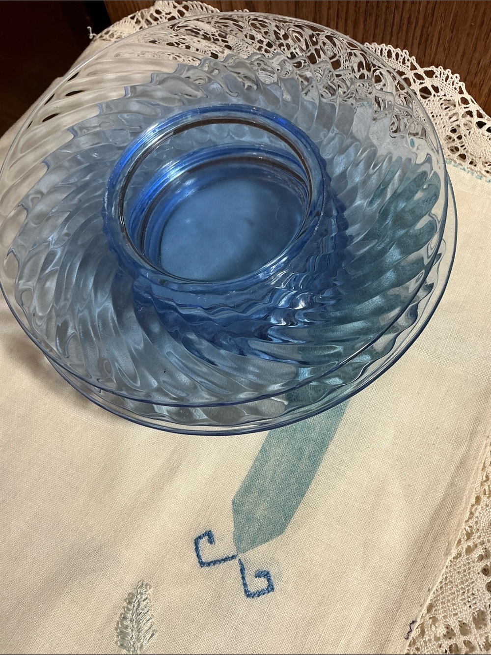 Four depression glass plates twisted optics design
6 inches light blue color - Picture 2 of 4